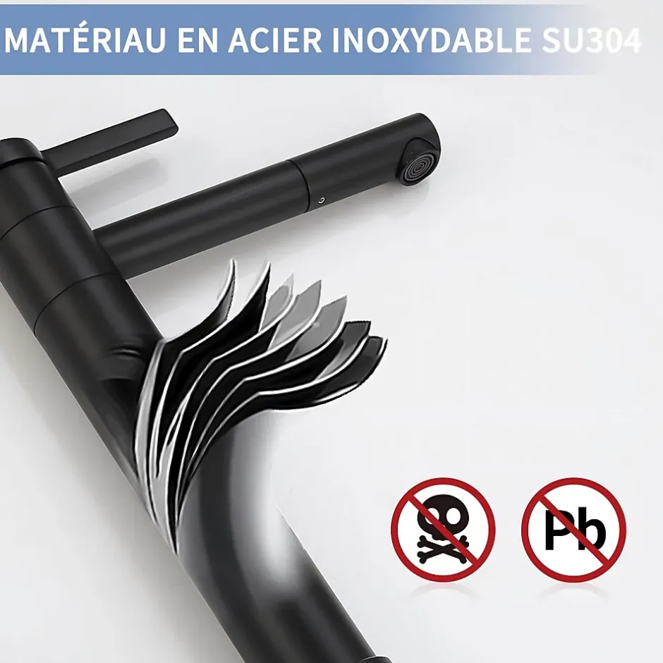 Homelody Robinet Salle de Bain Noir Mitigeur pour Vasque Haut Bec Pivotant Robinetterie de Lavabo en Acier Inox Design Moderne* Robinet Lavabo Et Vasque