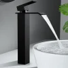 Homelody Robinet Salle de Bain Noir Cascade Grand Mitigeur Lavabo en Laiton Robinetterie Lave-mains pour Vaque Salle de Bain Design Moderne