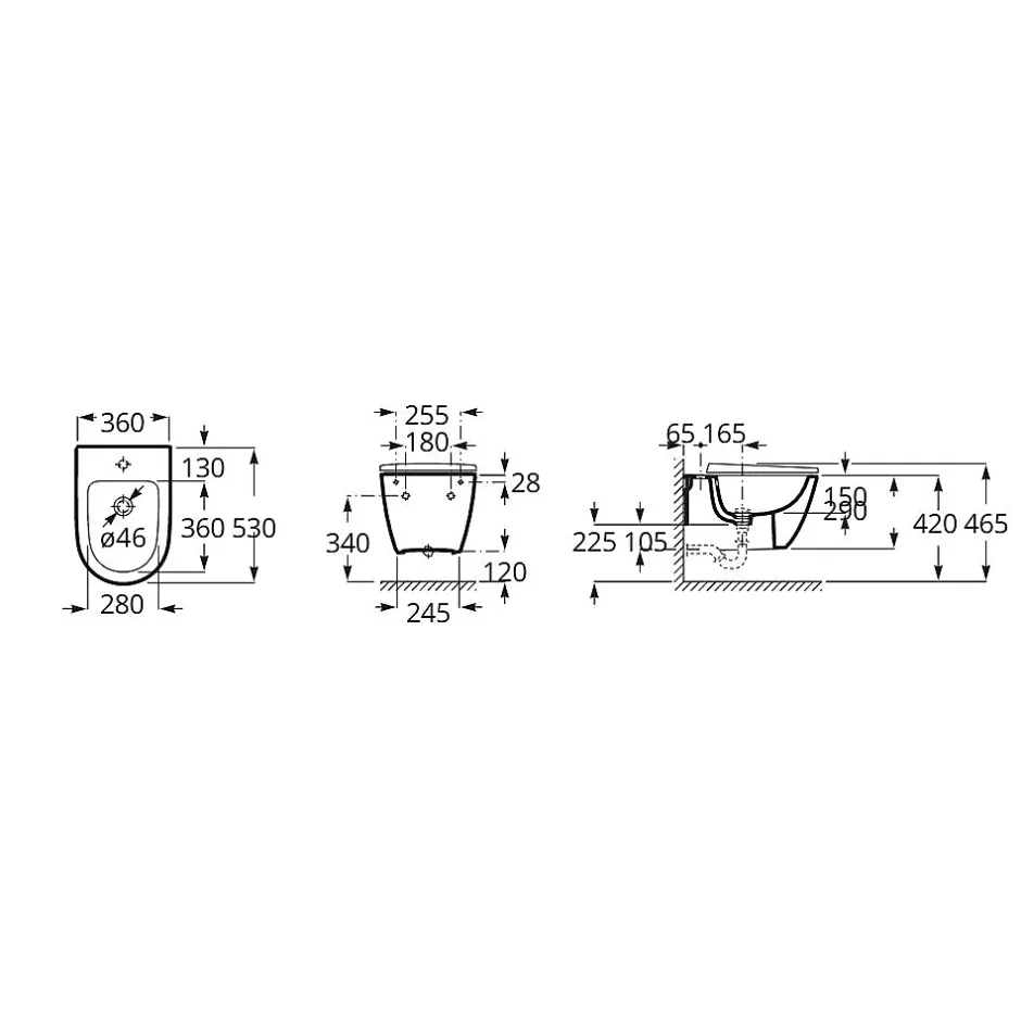 Roca by SIKO Bidet suspendu 42x36 cm céramique, vidage arrière, blanc (A357685000)