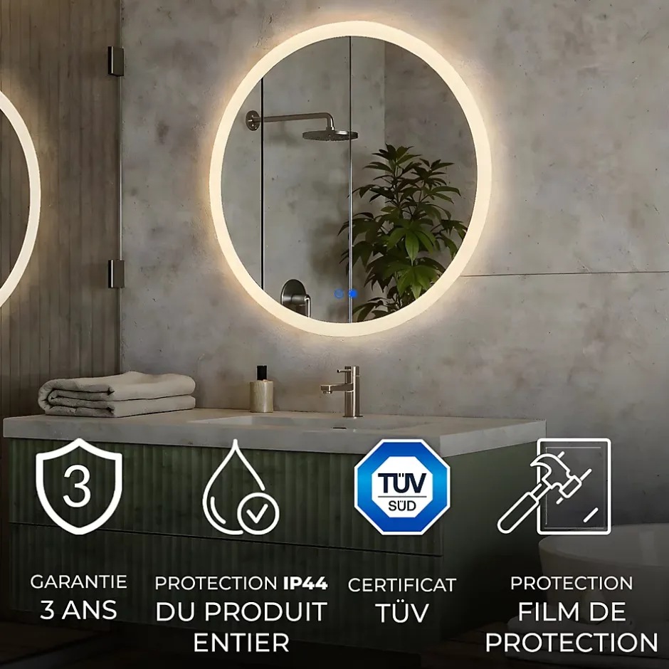 Artforma Rond Miroir Salle de Bain 80cm, Miroir led avec Tactile, Systeme Couleur DUAL LED et Fonction Anti-buée