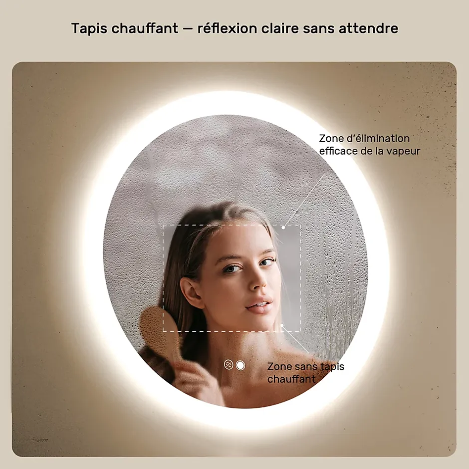 Artforma Rond Miroir Salle de Bain 80cm, Miroir led avec Tactile, Systeme Couleur DUAL LED et Fonction Anti-buée