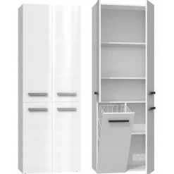 Topeshop RORY - Armoire de salle de bain avec panier - Poignées minimalistes - 174x60x30 cm - Colonne de rangement