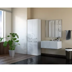 Topeshop RORY - Armoire de salle de bain avec panier - Poignées minimalistes - 174x60x30 cm - Colonne de rangement
