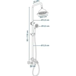 Rousseau Colonne de douche avec robinet mélangeur Retro - Chrome* Colonne De Douche Thermostatique