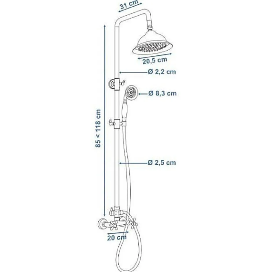 Rousseau Colonne de douche avec robinet mélangeur Retro - Chrome* Colonne De Douche Thermostatique
