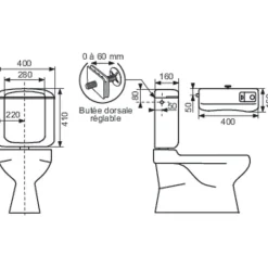 Regiplast Réservoir WC - BI FLO - - Double débit - Bas* Chasse D'Eau