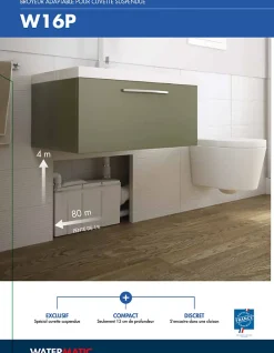 Watermatic Sanibroyeur pour WC à relevage intégrée 3 entrées W16P pour évacuation de 1 WC suspendu+1 bidet+1 douche+1 lavabo