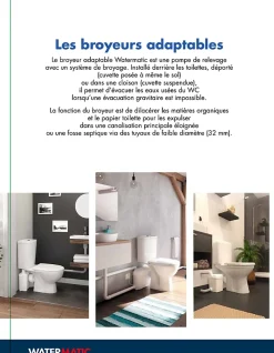 Watermatic Sanibroyeur pour WC à relevage intégrée 3 entrées W16P pour évacuation de 1 WC suspendu+1 bidet+1 douche+1 lavabo