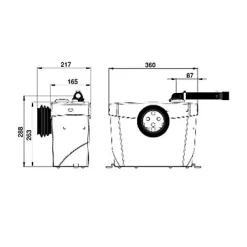 SFA Sanibroyeur WC puissance 400 W sortie horizontale l.360 x P.165 x H.263 mm