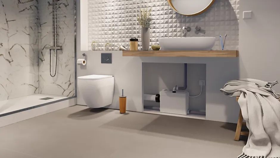 Saniflo Sanibroyeur WC SFA Sanipack puissance 400 W sortie horizontale l.472 x P.169 x H.363 mm