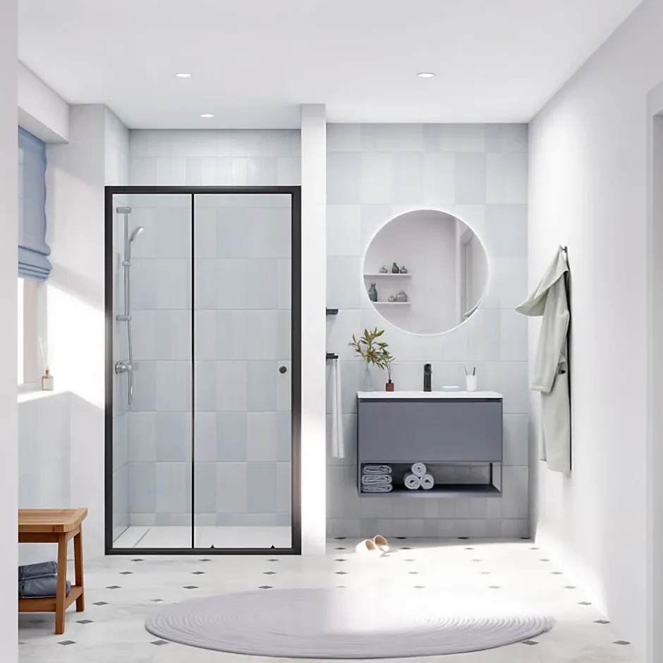 Swiss Aqua Technologies SAT PROJECT Porte de douche 110x185cm coulissante avec profilé noir mat (SATPROMUD110CT)