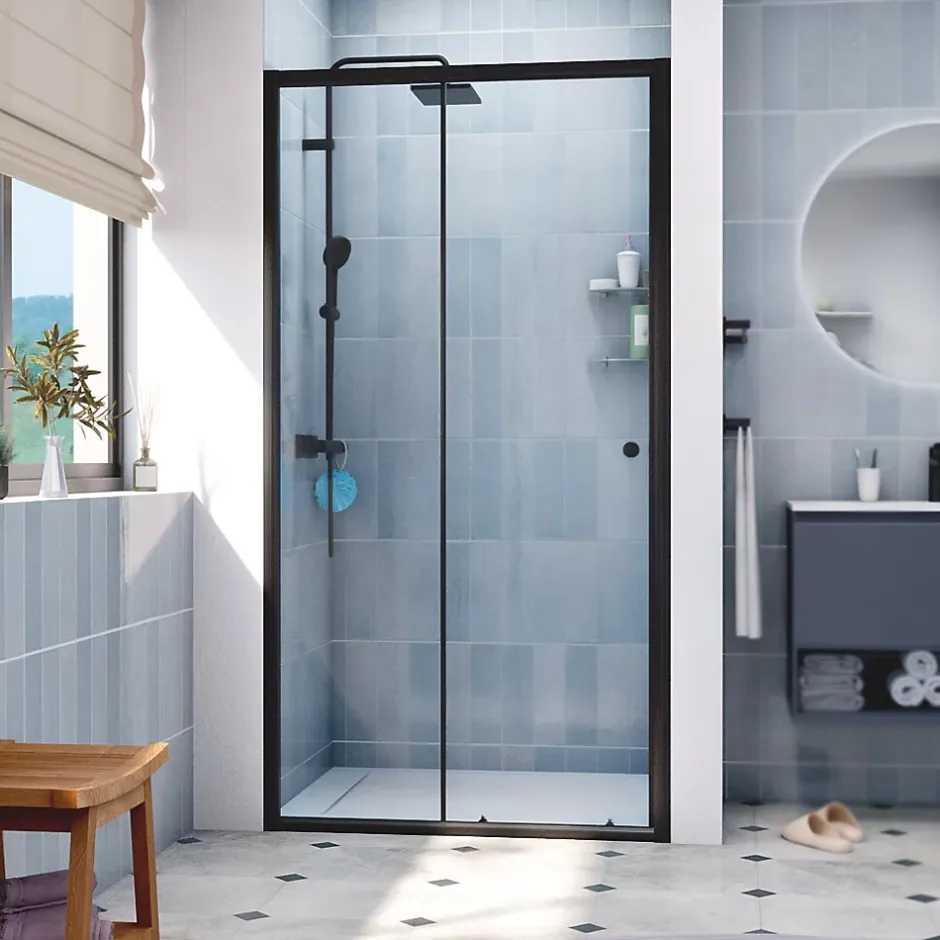 Swiss Aqua Technologies SAT PROJECT Porte de douche 110x185cm coulissante avec profilé noir mat (SATPROMUD110CT)