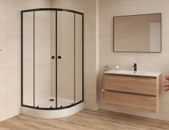 Swiss Aqua Technologies SAT PROJECT Douche quart de cercle 80x80cm coulissante avec profilé noir mat (SATPROMUS80CT)* Porte De Douche