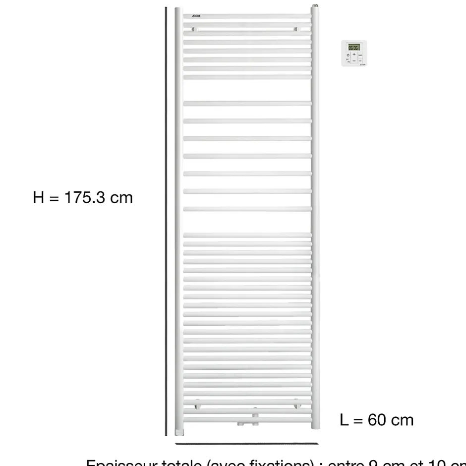 Acova Sèche serviette mixte électrique 300W / eau chaude 946W Angora* Sèche-Serviettes Mixte