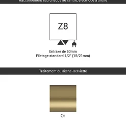 Matisere Sèche-serviette doré - (HxL) 1140x500 mm - 600 Watts - 591 Watt - ALE1140-500Z8BRA