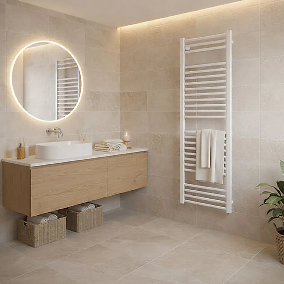Matisere Sèche-serviette eau chaude blanc de 760mm de haut et 500mm de large - 320 Watt - BON760/500SXB* Sèche-Serviettes Eau Chaude