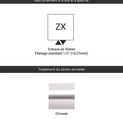 Matisere Sèche-serviette eau chaude chromé de 820mm de haut / 300mm de large - 171 Watt - LIM820/300ZXCRO