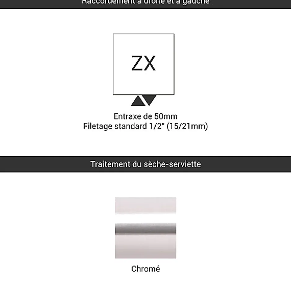Matisere Sèche-serviette eau chaude chromé de 820mm de haut / 300mm de large - 171 Watt - LIM820/300ZXCRO