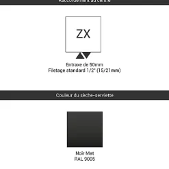 Matisere Sèche-serviette eau chaude noir de 1700mm de haut et 400mm de large - 703 Watt - LIM1700/400ZXN* Sèche-Serviettes Eau Chaude