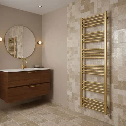 Matisere Sèche-serviette eau chaude doré de 1380mm de haut et 600mm de large - 683 Watt - FIO1380/600SXBRA