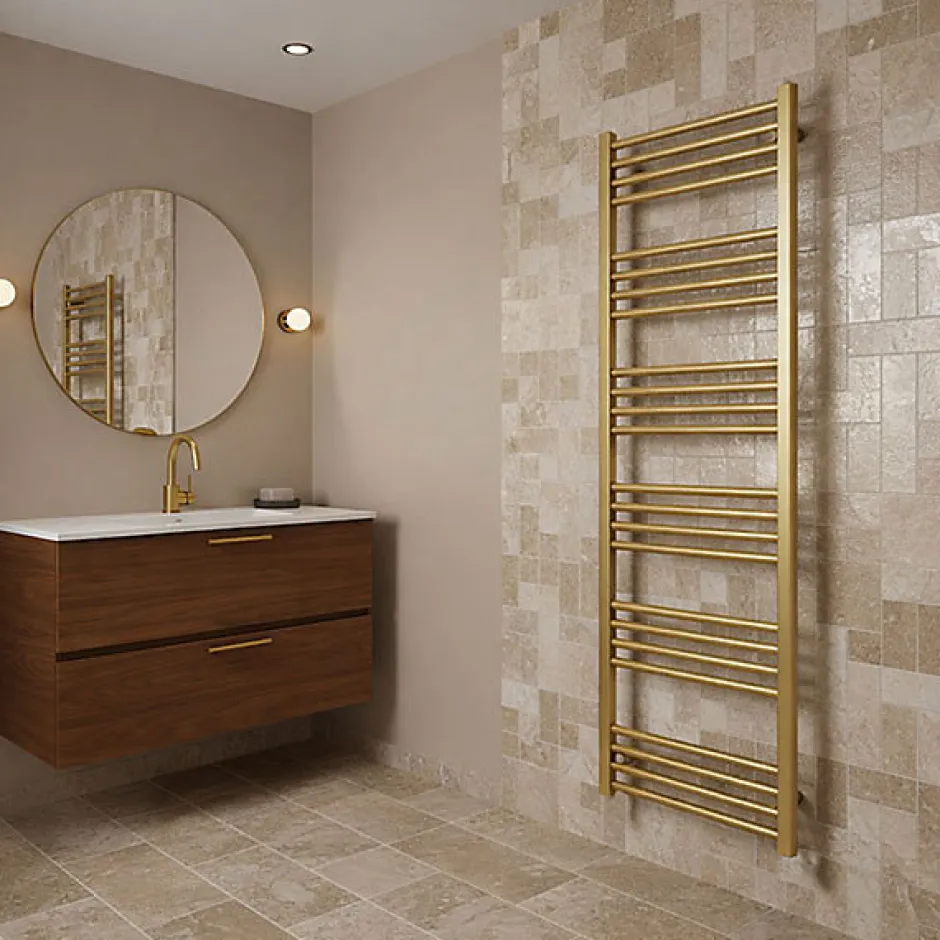 Matisere Sèche-serviette eau chaude doré de 1380mm de haut et 600mm de large - 683 Watt - FIO1380/600SXBRA