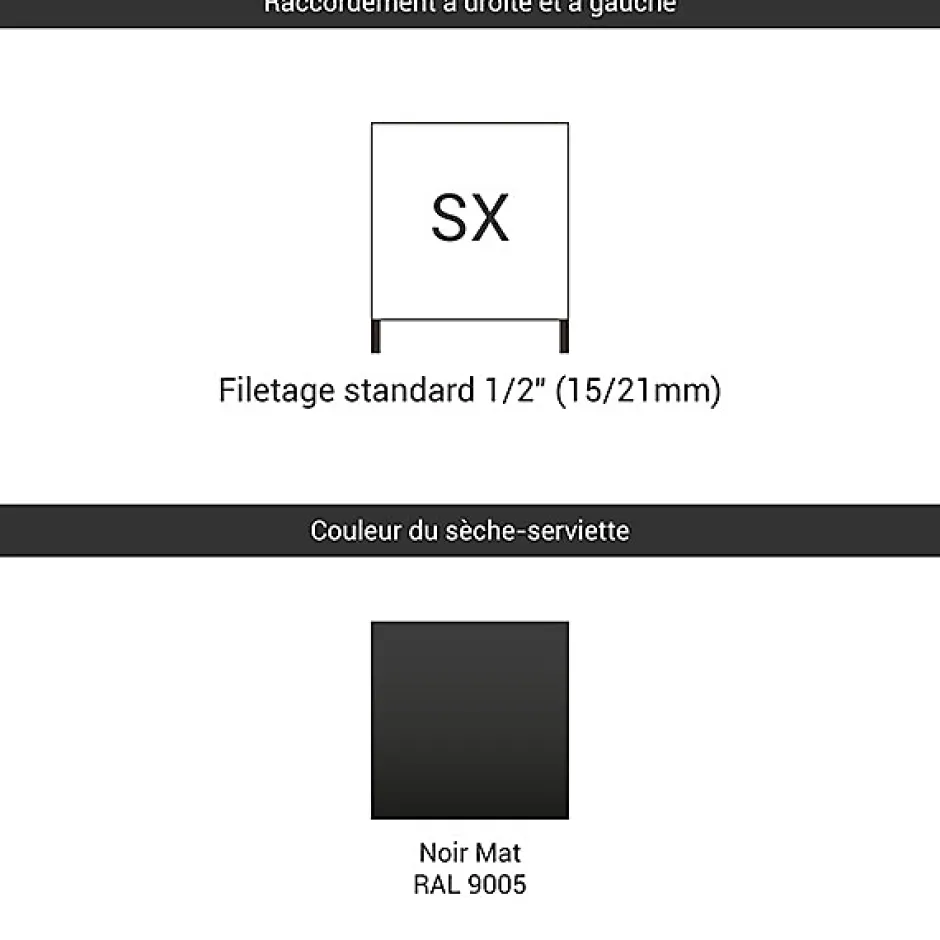 Matisere Sèche-serviette eau chaude noir de 540mm de haut et 500mm de large - 299 Watt - ALE540/500SXN