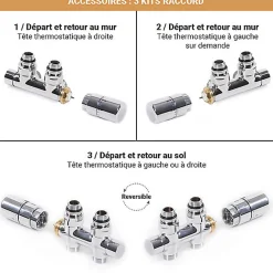 Matisere Sèche-serviette eau chaude chromé de 900mm de haut et 600mm large - 316 Watt - FIO900/600ZXCRO* Sèche-Serviettes Eau Chaude