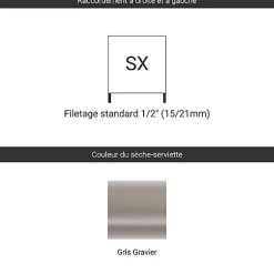 Matisere Sèche-serviette eau chaude gris 960mm de haut et 200mm de large - 195 Watt - EAS960/200SXRGR* Sèche-Serviettes Eau Chaude