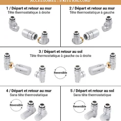 Matisere Sèche-serviette eau chaude gris 960mm de haut et 200mm de large - 195 Watt - EAS960/200SXRGR* Sèche-Serviettes Eau Chaude