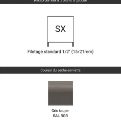 Matisere Sèche-serviette eau chaude gris de 660mm de haut 400mm de large - 241 Watt - FIO660/400SXRGR* Sèche-Serviettes Eau Chaude