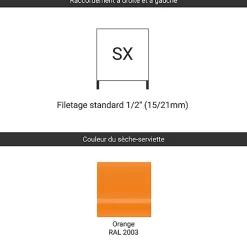 Matisere Sèche-serviette eau chaude orange de 1695mm de haut/600mm de large - 1410 Watt - WAR1695/600TSX2003