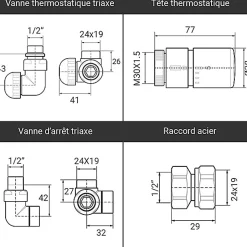 Matisere Sèche-serviette eau chaude chromé de 1479mm de haut et 600mm de large - 559 Watt - DOM1479/600SXCROK