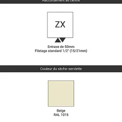 Matisere Sèche-serviette eau chaude beige de 835mm de haut et 500mm de large - 332 Watt - ZIG835/500ZX1015