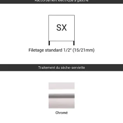 Matisere Sèche-serviette eau chaude chromé de 760mm de haut / 500mm de large - 246 Watt - BON760/500SXCRO