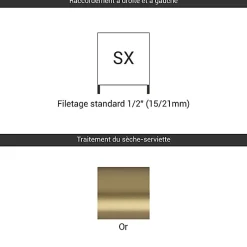 Matisere Sèche-serviette eau chaude doré de 960mm de haut et 230 de large - 247 Watt - MIK960/230SXBRA* Sèche-Serviettes Eau Chaude