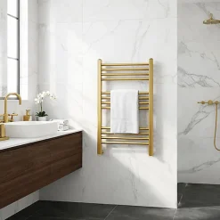 Matisere Sèche-serviette eau chaude doré de 660mm de haut et 680mm de large - 373 Watt - FIO660/680SXBRA