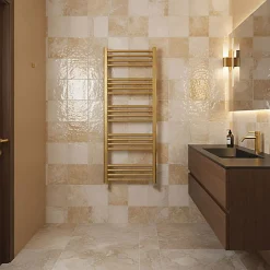 Matisere Sèche-serviette eau chaude doré de 1140mm de haut et 580mm de large - 550 Watt - FIO1140/580SXBRA