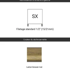 Matisere Sèche-serviette eau chaude laiton brossé de 1540mm de haut/504mm de large - 273 Watt - RET1540/504SXBBS* Sèche-Serviettes Eau Chaude