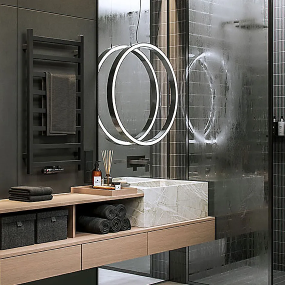 Matisere Sèche-serviette eau chaude noir de 1680mm de haut et 500mm de large - 618 Watt - SIM1680/500ZXN