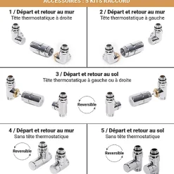 Matisere Sèche-serviette eau chaude chromé de 1260mm de haut / 500mm de large - 387 Watt - BON1260/500SXCRO
