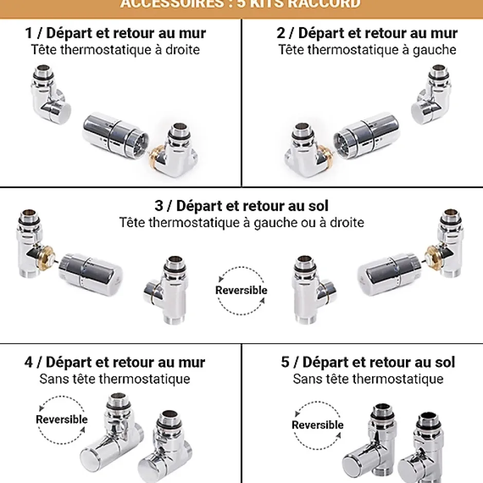 Matisere Sèche-serviette eau chaude chromé de 1260mm de haut / 500mm de large - 387 Watt - BON1260/500SXCRO