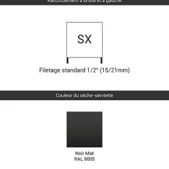 Matisere Sèche-serviette eau chaude noir de 1470mm de haut et 500mm de large - 540 Watt - VIP1470/500SXN* Sèche-Serviettes Eau Chaude
