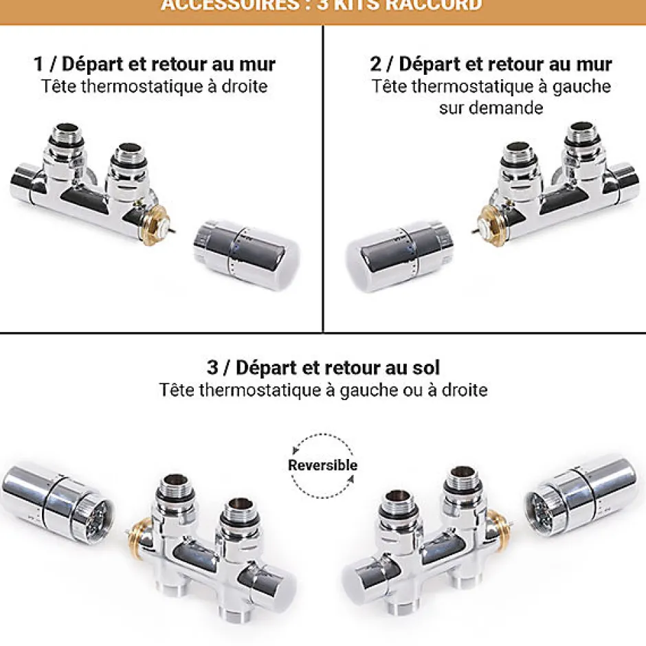 Matisere Sèche-serviette eau chaude chromé de 1580mm de haut / 500mm de large - 556 Watt - ALE1580/500ZXCRO