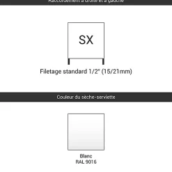 Matisere Sèche-serviette eau chaude blanc de 600mm de haut et 430mm de large - 245 Watt - MAR600/430SXB* Sèche-Serviettes Eau Chaude