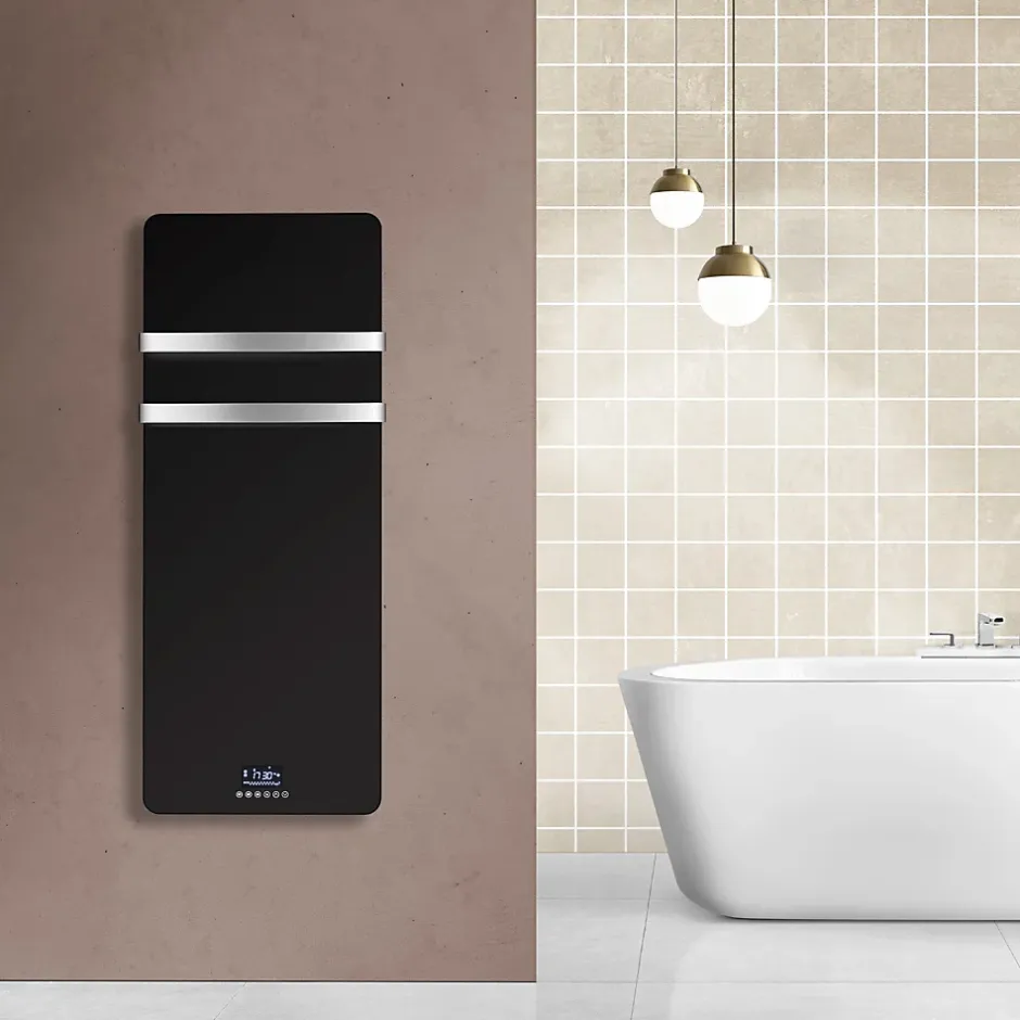 Sannover Sèche-Serviette Electrique en Verre mural Omiros Sannover 850 W Noir* Sèche-Serviettes Électrique