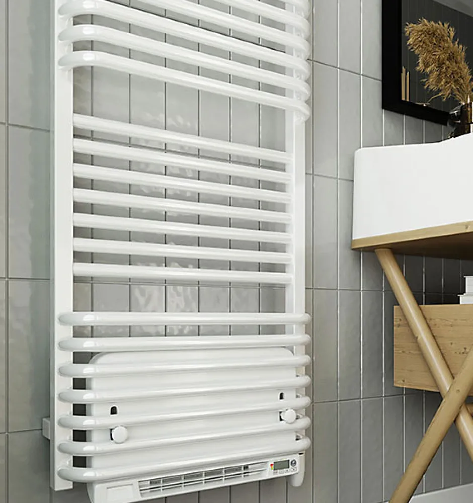 Matisere Sèche-serviette électrique blanc de 1580mm de haut et 600mm de large - 1000 Watt - POL1580/600E8BBLO