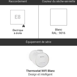 Matisere Sèche-serviette électrique blanc thermostat wifi - HxL 1580x800mm - 1200 Watt - ALE1580/800E8BW