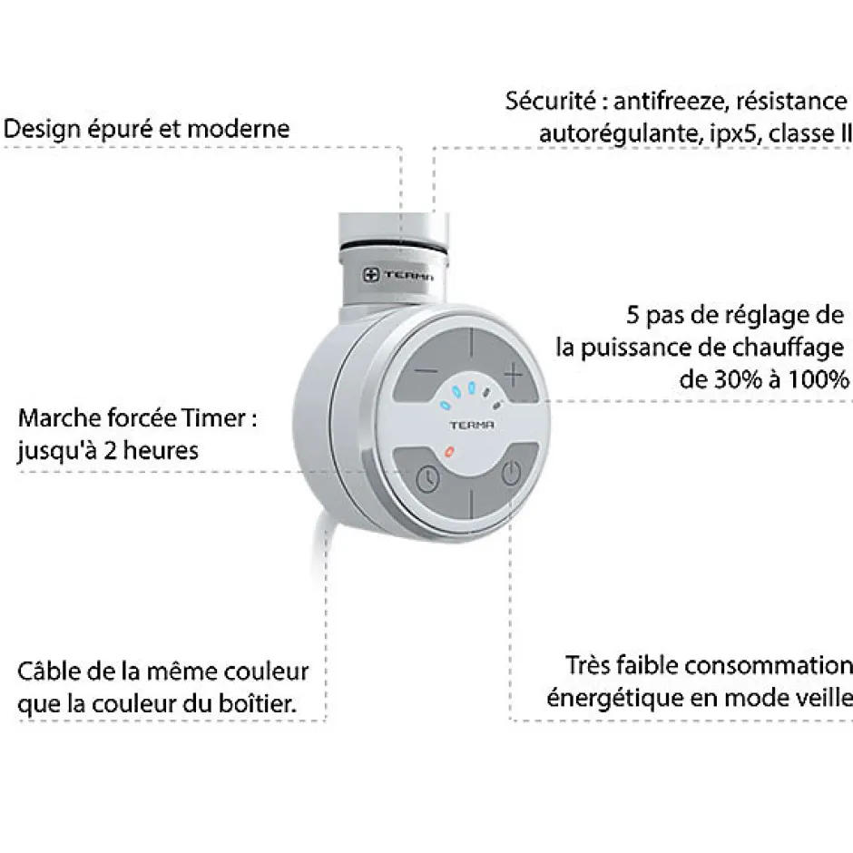 Matisere Sèche-serviette électrique blanc de 1620mm de haut et 400mm de large - 800 Watt - MIC1620/400E8SOABB* Sèche-Serviettes Électrique