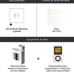 Matisere Sèche-serviette électrique blanc programmable - HxL 1140x600 mm - 800 Watt - ALE1140/600E1BP* Sèche-Serviettes Électrique