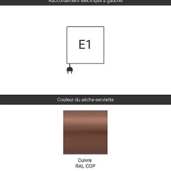 Matisere Sèche-serviette électrique cuivré - (HxL) 1149x600 mm - 600 (Watts) - 600 Watt - JAD1149-600E1COP* Sèche-Serviettes Électrique